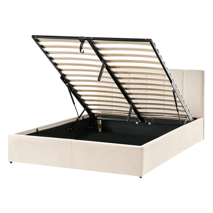 Beliani-DREUX-Bed met opbergruimte-Lichtbeige-140 x 200 cm-Fluweel