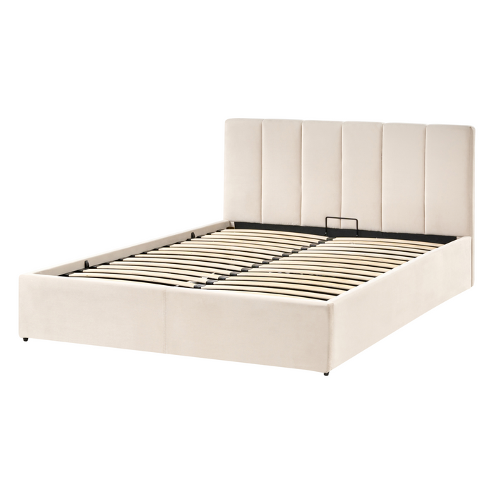 Beliani-DREUX-Bed met opbergruimte-Lichtbeige-140 x 200 cm-Fluweel