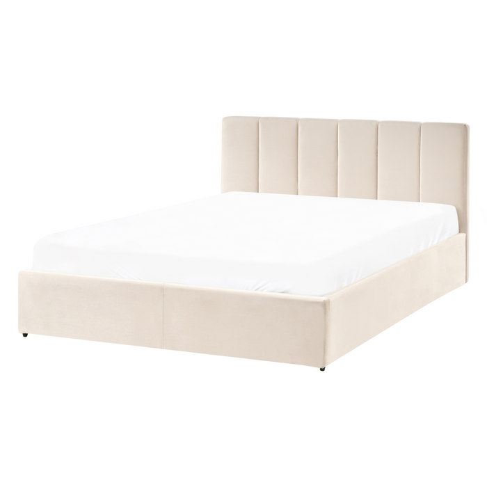 Beliani-DREUX-Bed met opbergruimte-Lichtbeige-140 x 200 cm-Fluweel