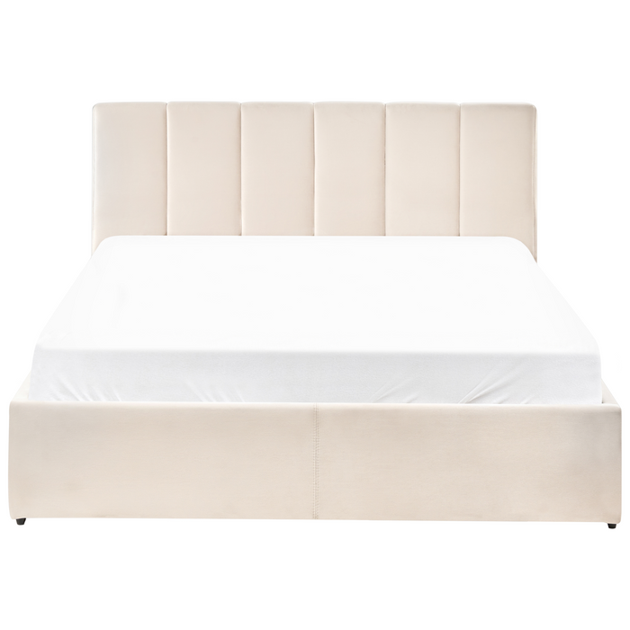 Beliani-DREUX-Bed met opbergruimte-Lichtbeige-140 x 200 cm-Fluweel