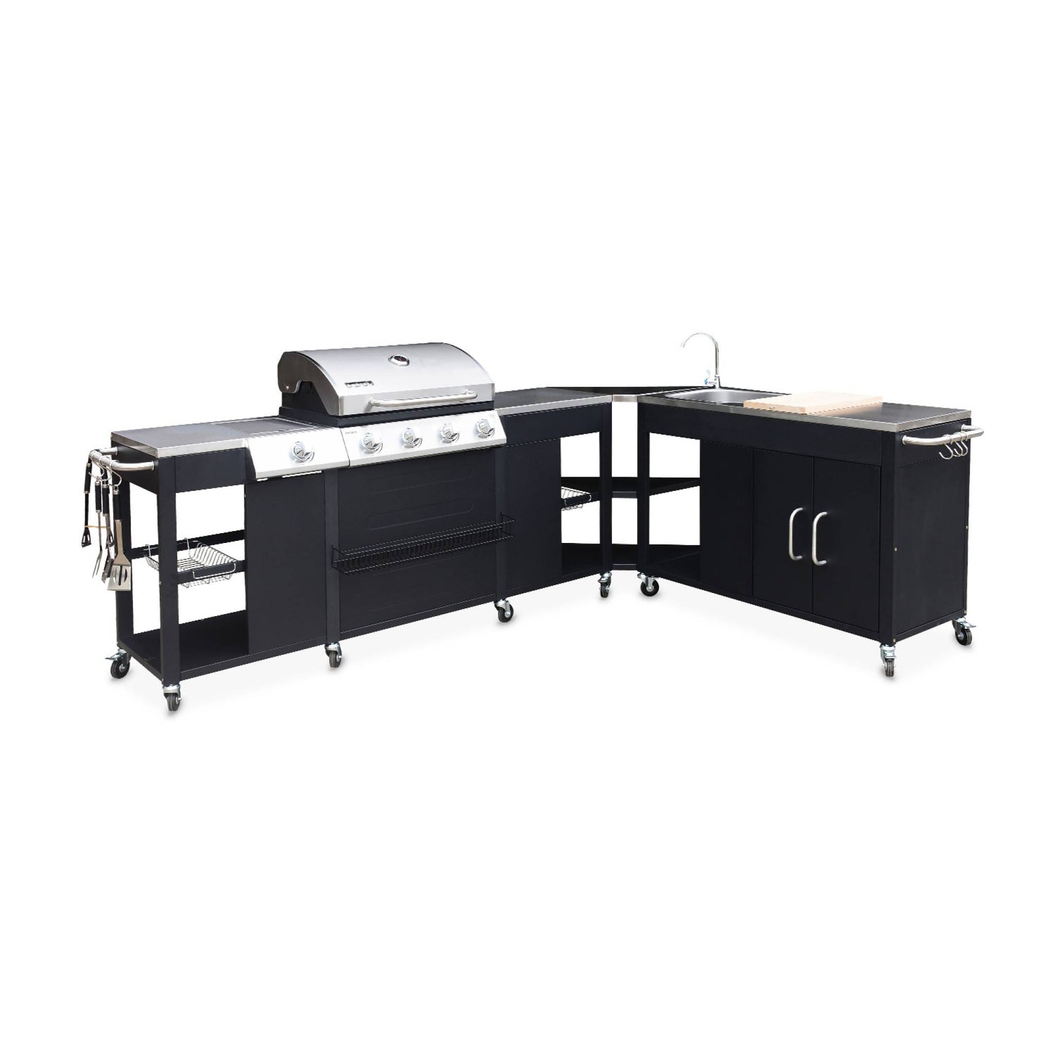 sweeek - Gasbarbecue met 4 branders + 1 zijbrander, buitenkeuken met