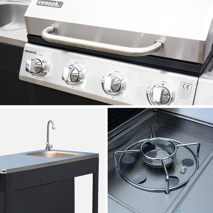 sweeek - Gasbarbecue met 4 branders + 1 zijbrander, buitenkeuken met