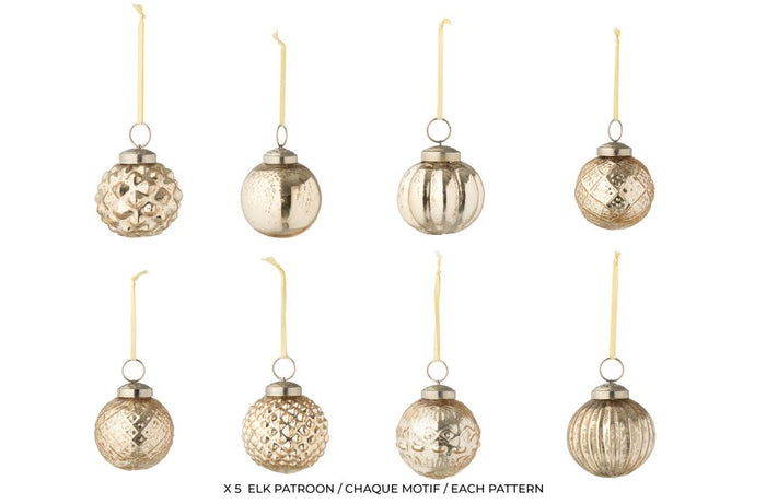 J-Line kerstbal 8 Patronen - glas - goud - doos van 40