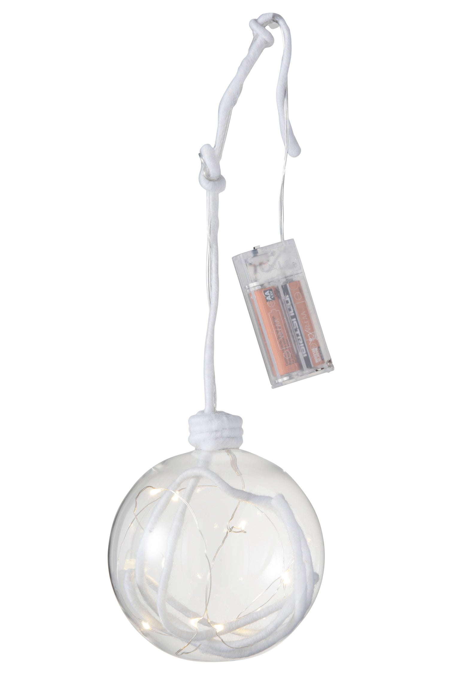 J-Line kerstbal - glas - wit - large - 4 stuks - LED lichtjes