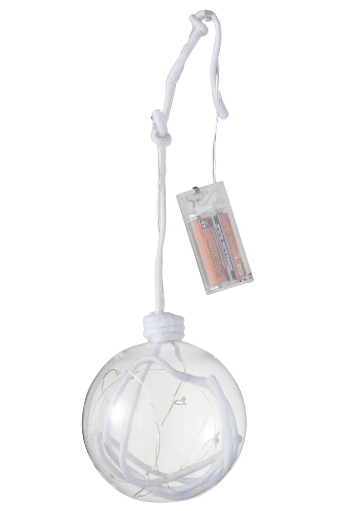 J-Line kerstbal - glas - wit - large - 4 stuks - LED lichtjes