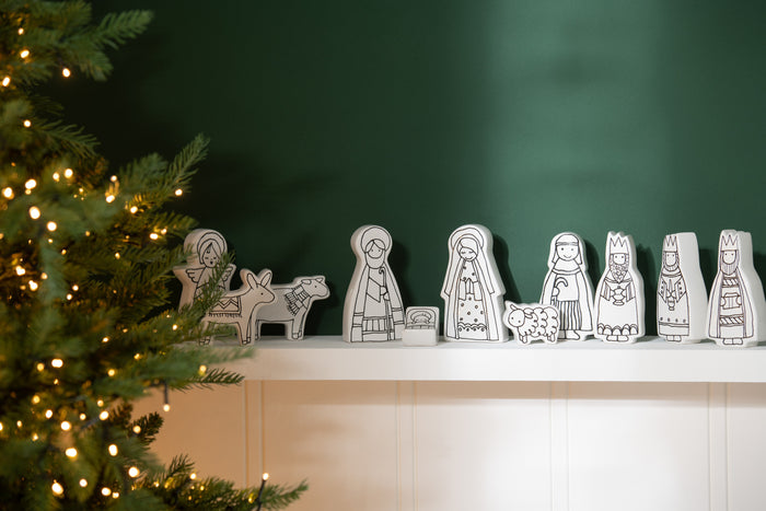 J-Line decoratie Kerststal 11delig dolomite - wit|zwart - large