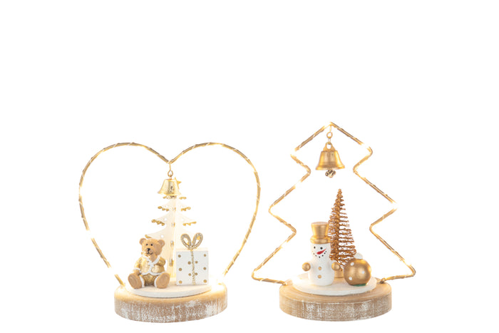 J-Line kerstdecoratie Beer + Sneeuwman Boom + Hart - hout -