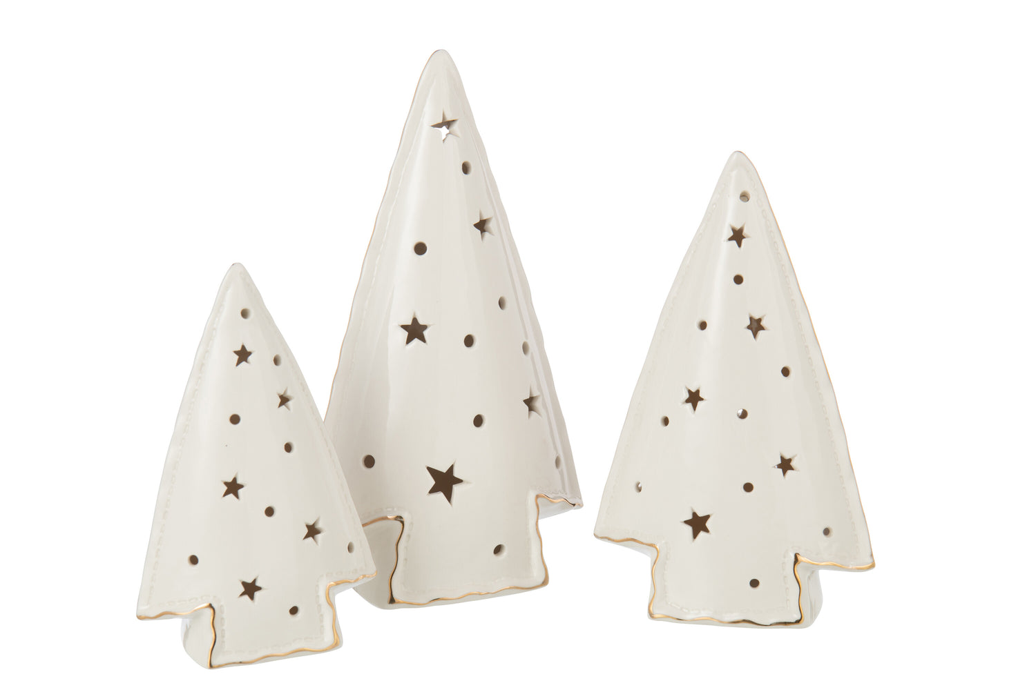 J-Line decoratie Kerstboom - keramiek - wit - set van 3 - LE