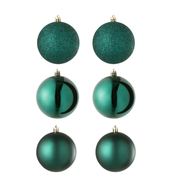 J-Line kerstbal - kunststof - groen - doos van 6