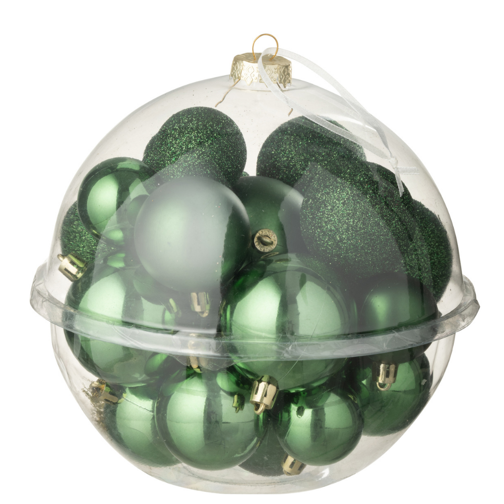 J-Line kerstbal - kunststof - groen - doos van 24