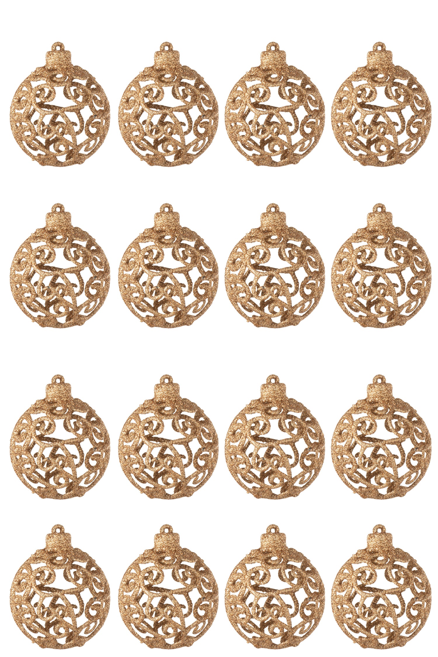 J-Line kerstbal Barok - kunststof - perzik - doos van 16