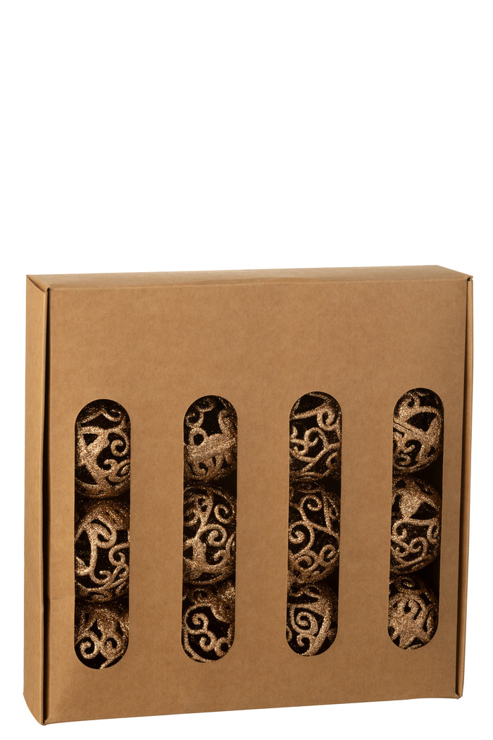 J-Line kerstbal Barok - kunststof - perzik - doos van 16