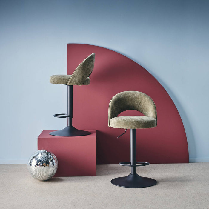 sweeek - Verstelbare stoffen barstoel met zwarte metalen basis (set