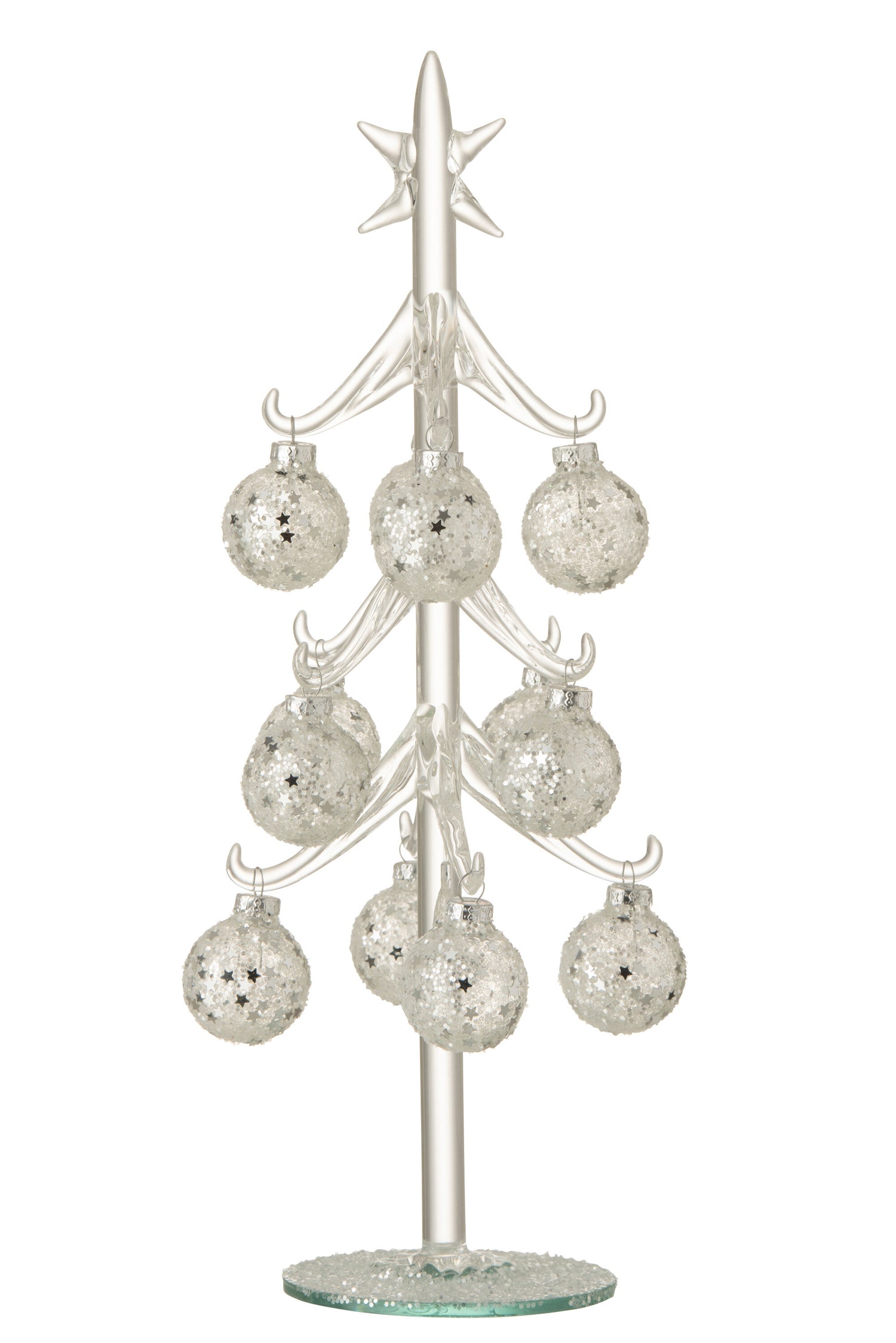 J-Line Kerstboom met ballen Sterretjes - glas - zilver - medium