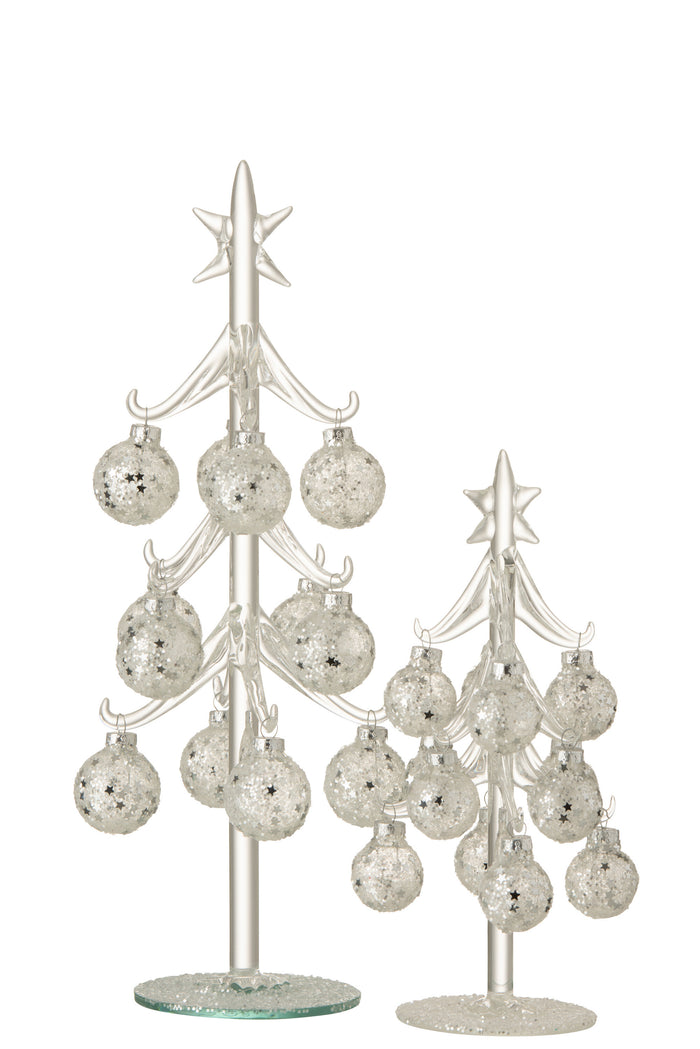 J-Line Kerstboom met ballen Sterretjes - glas - zilver - medium