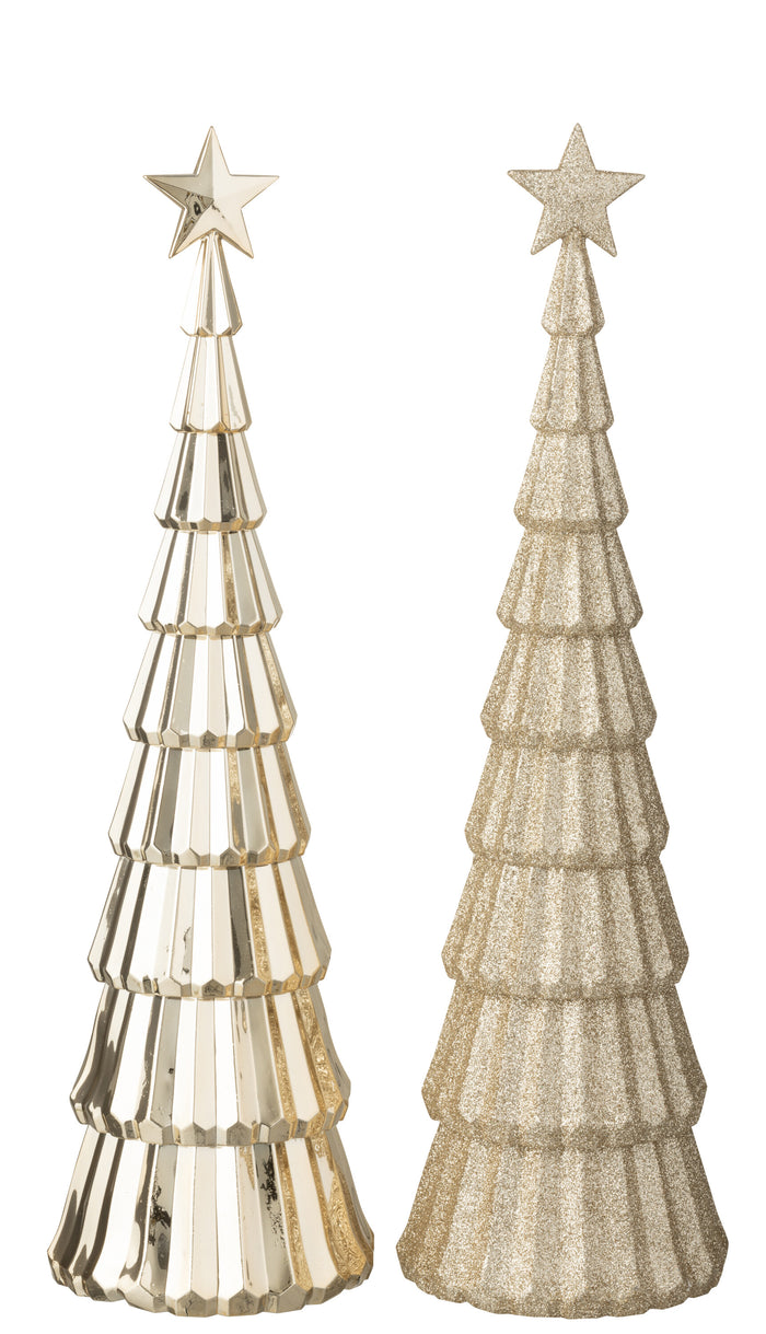 J-Line decoratie Kerstboom + Ster - kunststof - beige - 2 st