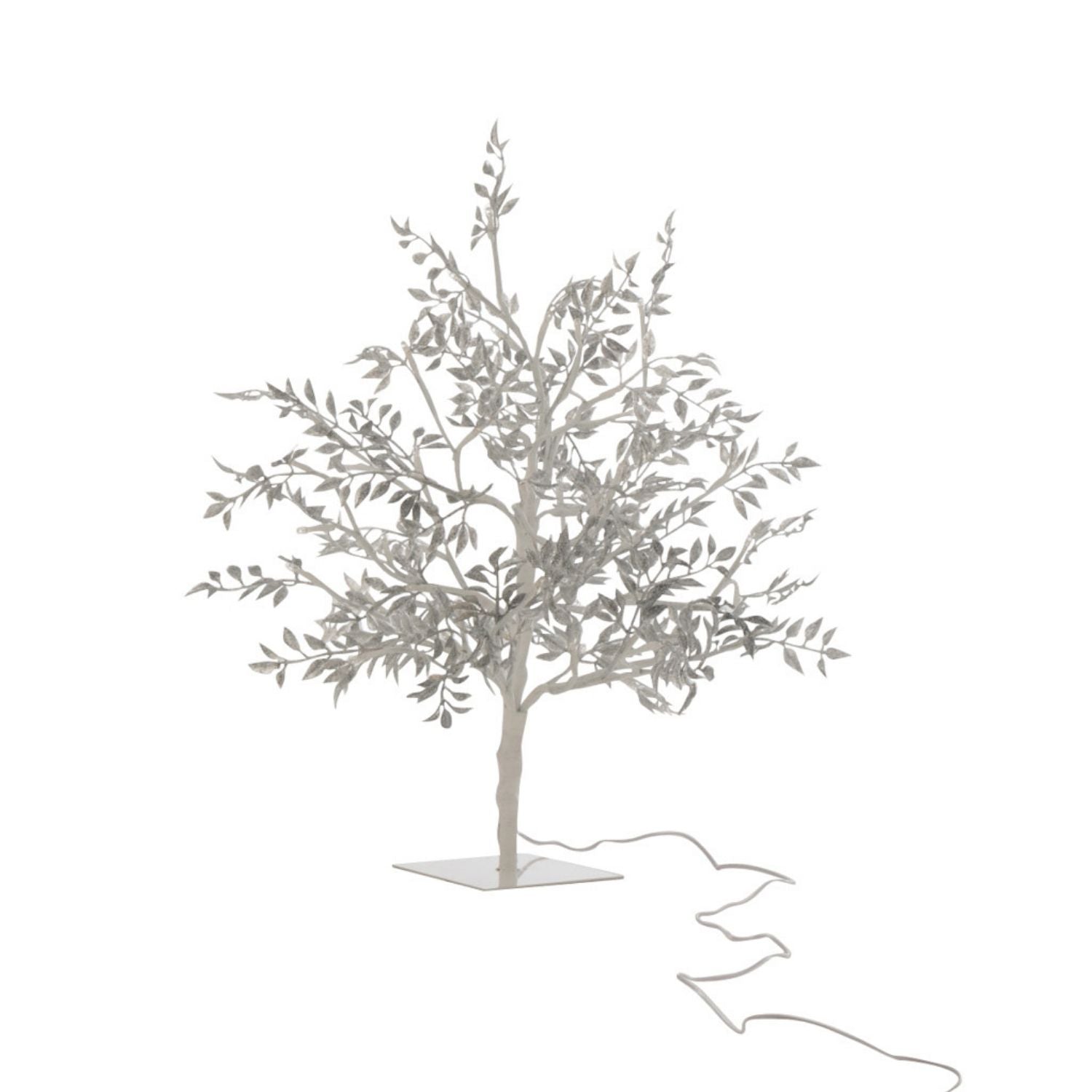 J-Line boom blaadjes - metaal - glitter|zilver - LED lichtjes - small