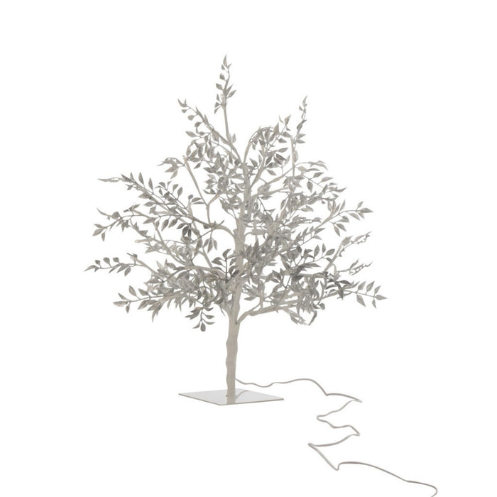 J-Line boom blaadjes - metaal - glitter|zilver - LED lichtjes - small