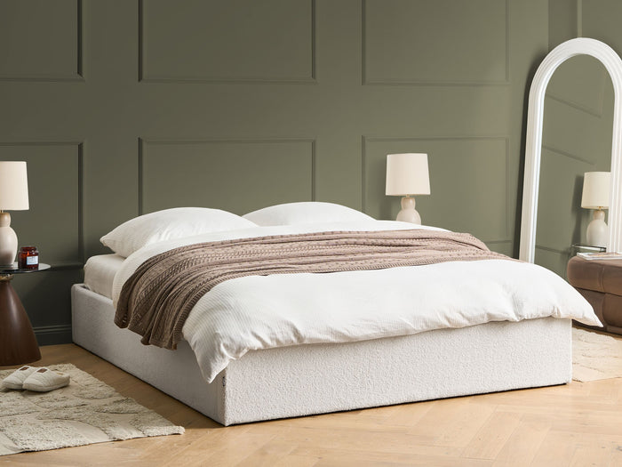 Beliani-DINAN-Tweepersoonsbed-Gebroken wit-160 x 200 cm-Bouclé