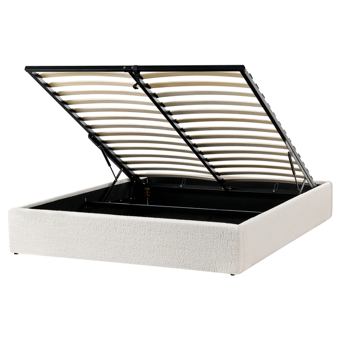 Beliani-DINAN-Tweepersoonsbed-Gebroken wit-160 x 200 cm-Bouclé