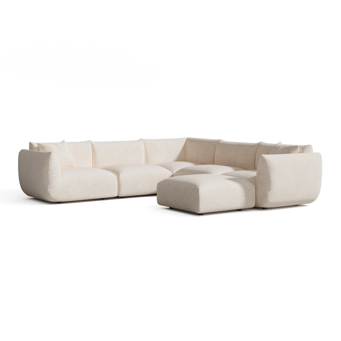 8-zits panoramische modulaire hoekbank in crème chenille fluweel