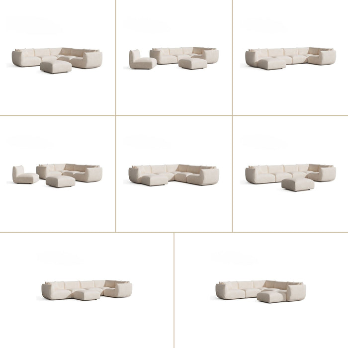 8-zits panoramische modulaire hoekbank in crème chenille fluweel