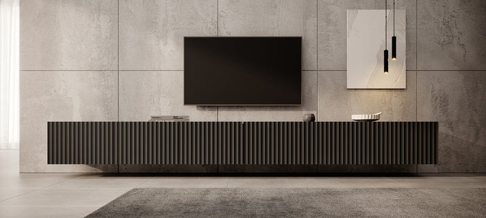 Meubella - TV-Meubel Pepinos - Mat zwart - 300 cm