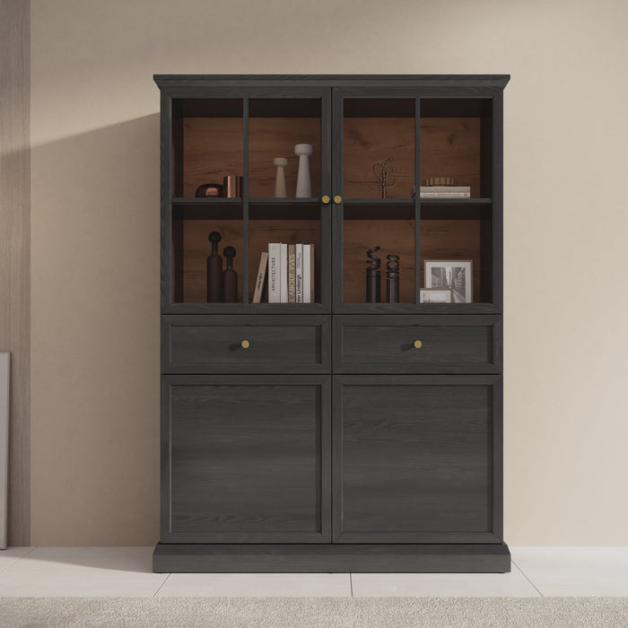 Meubella - Vitrinekast Leroy - Zwart eiken - 114 cm