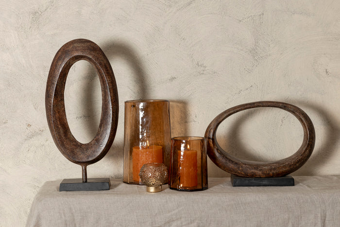 PTMD Rhubie Brown Oval Alu Casted Statue On Base Wide