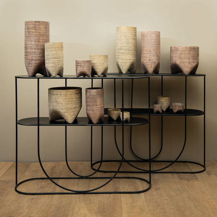 PTMD Kodi Light Brown cement pot on feet round big S