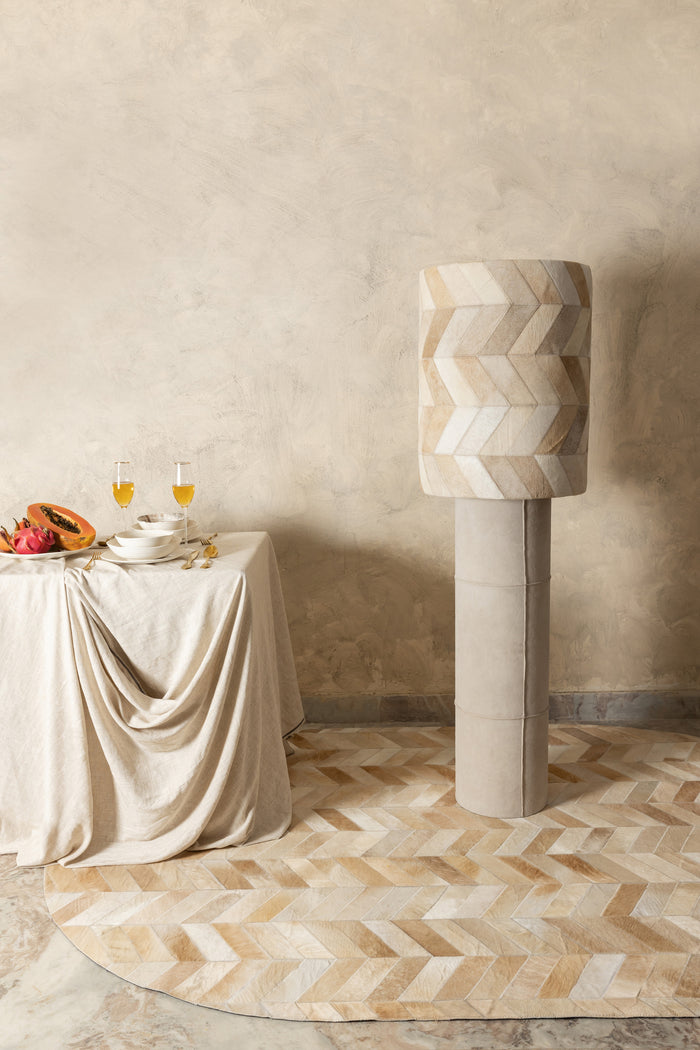 PTMD Joanne Beige suede floor lamp patch cowhair shade