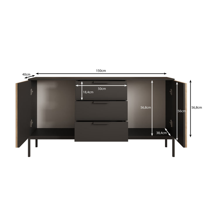 Meubella - Dressoir Marbella - Zwart - 150 cm