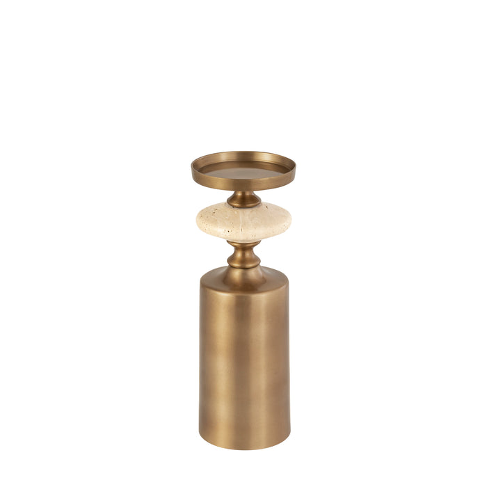 PTMD Nikolaos Brass Candleholder Travertine Round M