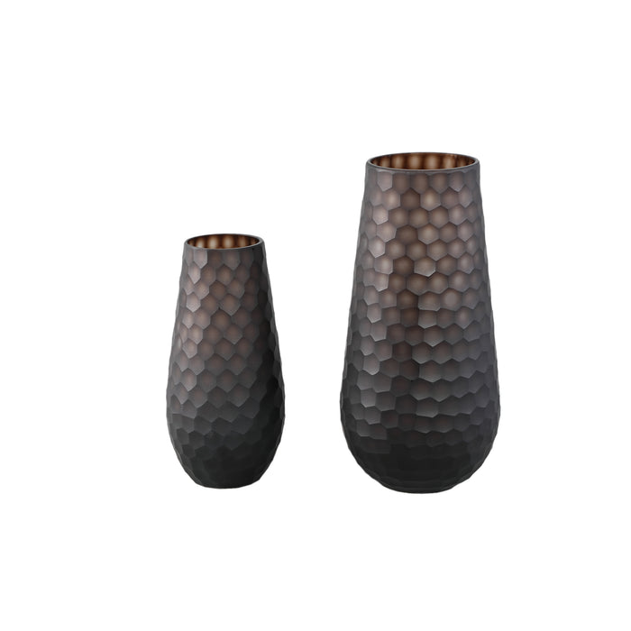 PTMD Eboney Brown Round Glass Vase Circle Pattern HighL