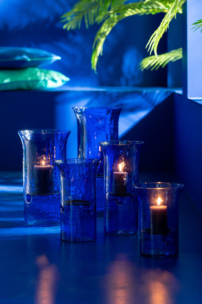 J-Line windlicht Tarifa - glas - blauw - small