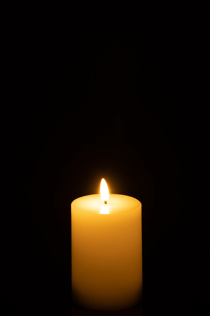 J-Line cilinderkaars - wit - small - LED lichtjes