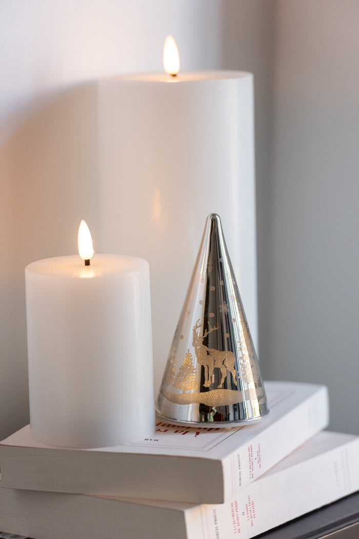 J-Line cilinderkaars - wit - small - LED lichtjes