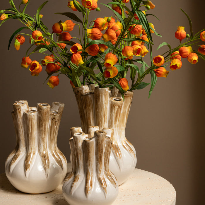 PTMD Manali Cream Ceramic Round Vase Colored Tubes M