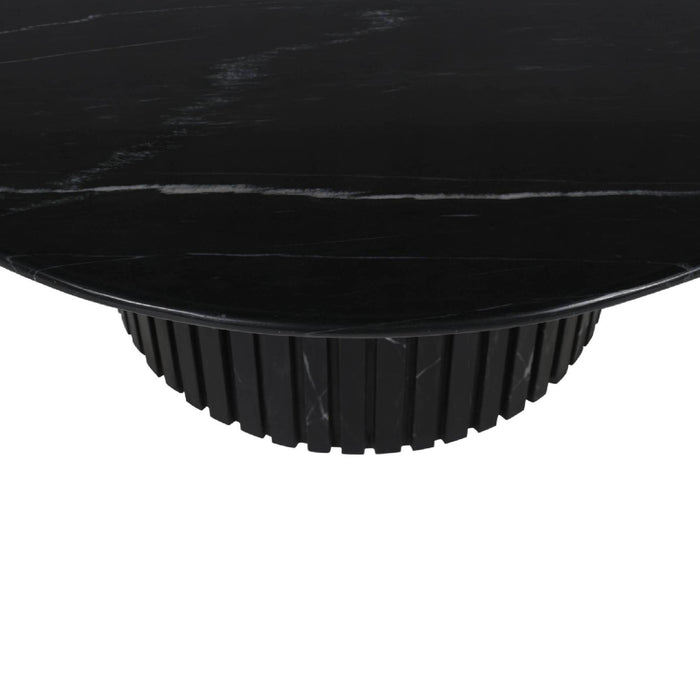 PTMD Neelim Black Marble Coffee Table Ribbed Base Round