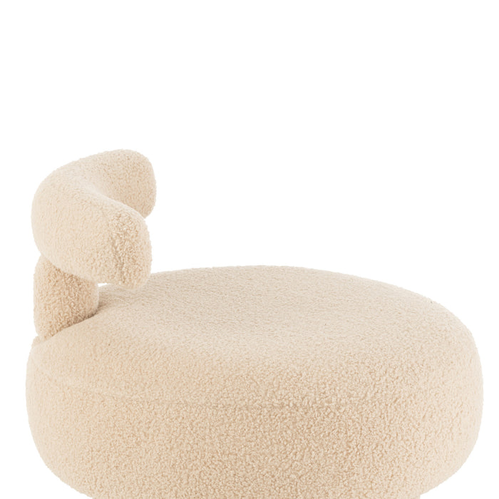 J-Line kruk Rond met Rugleuning Bouclé - textiel - beige