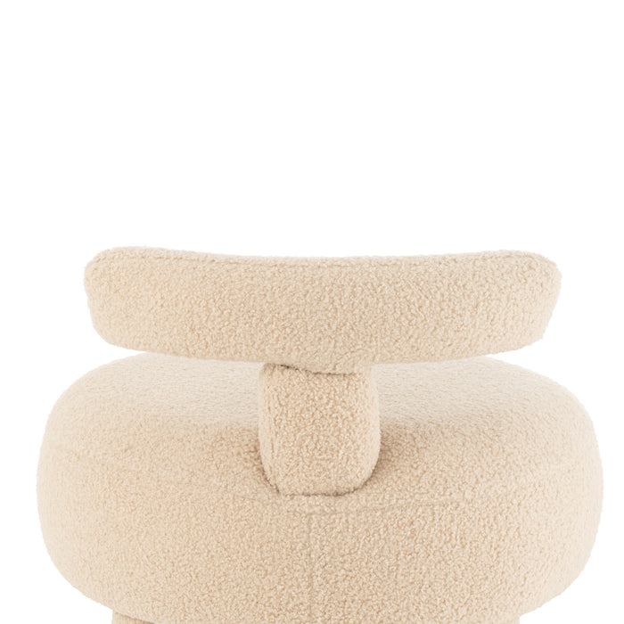 J-Line kruk Rond met Rugleuning Bouclé - textiel - beige