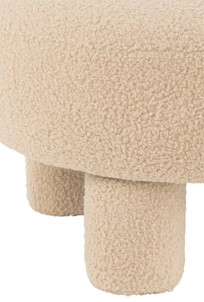 J-Line kruk Rond met Rugleuning Bouclé - textiel - beige