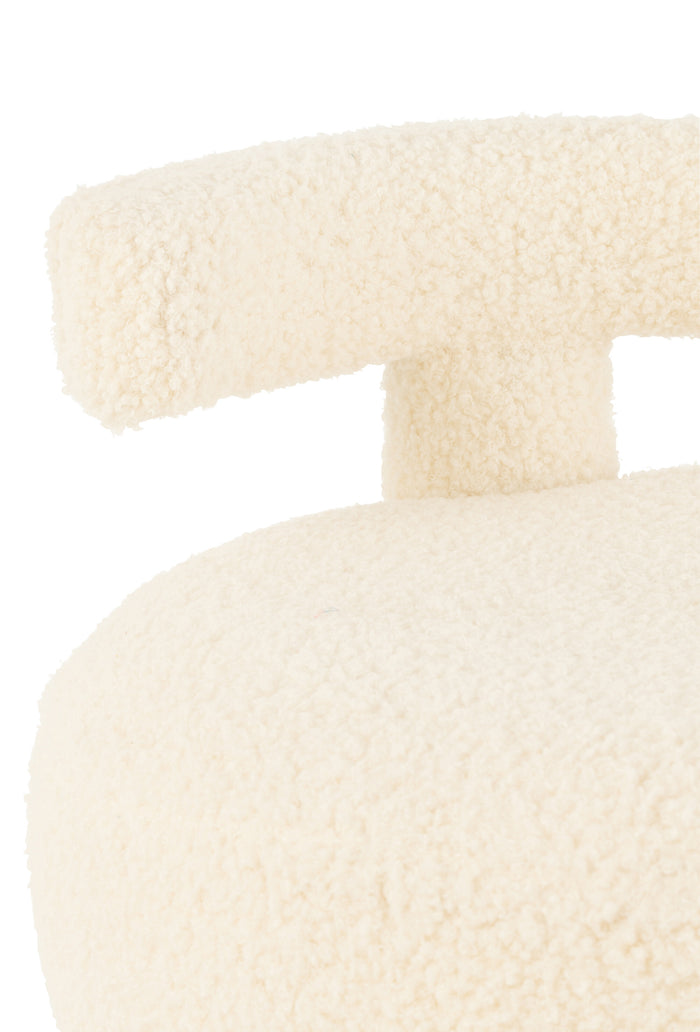 J-Line kruk Rond Met Rugleuning Bouclé - velvet - wit