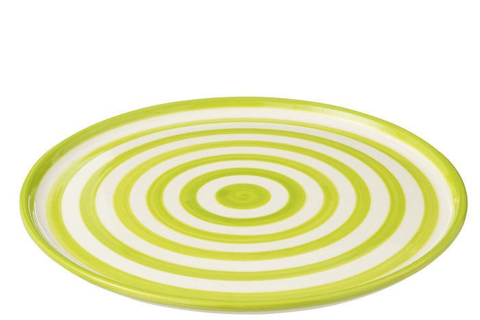 J-Line bord Granada Stripes - keramiek - wit|groen