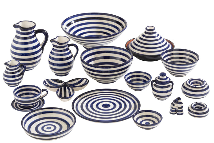 J-Line asbak Granada Stripes - keramiek - wit|blauw - large