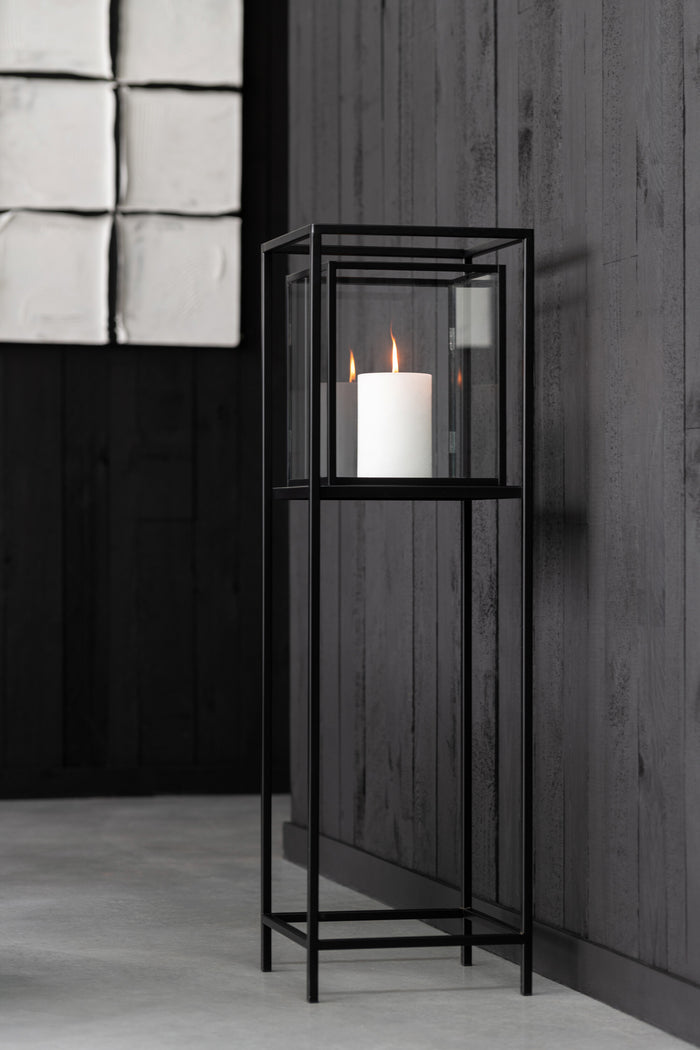 J-Line windlicht Vierkant - ijzer - zwart
