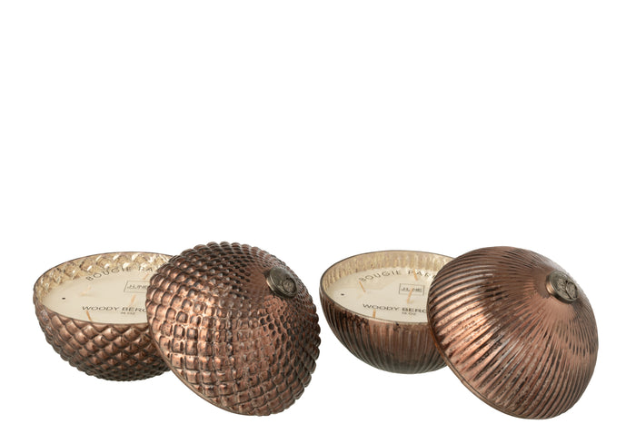 J-Line geurkaars Kerstbal - glas - bruin - large - 2 stuks