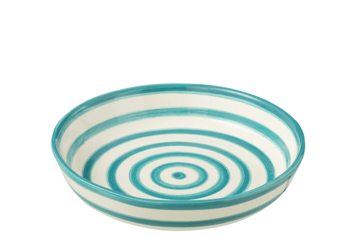 J-Line schaal Granada Stripes Low - keramiek  - wit|aqua - l