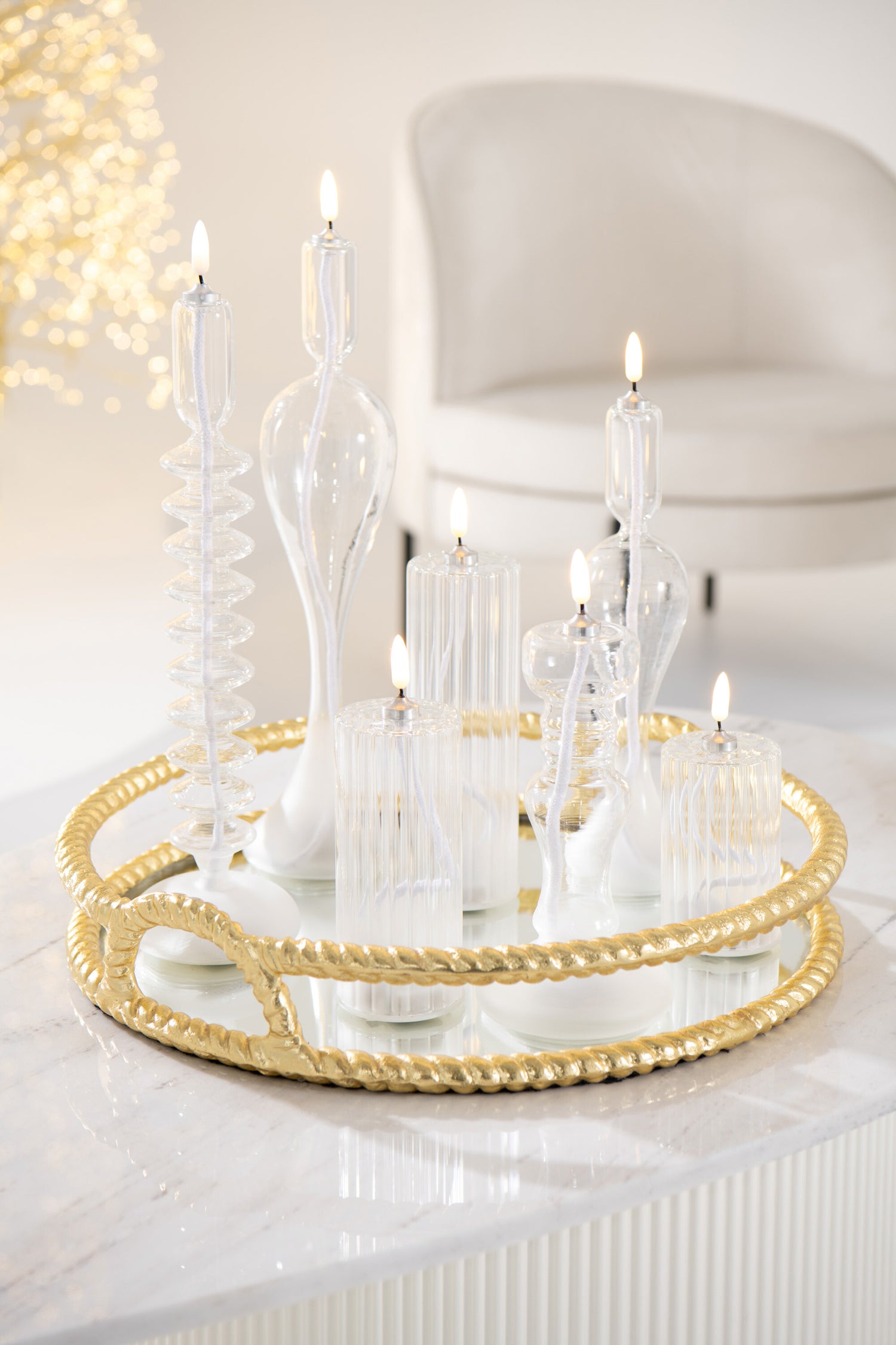 J-Line kaars Strepen - glas - transparant - small - LED