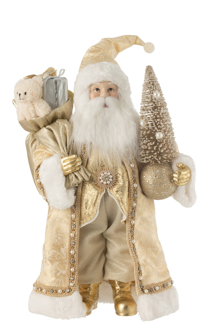 J-Line figuur Kerstman - polyresin|textiel - goud